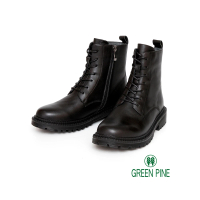 【GREEN PINE】素面綁帶全真皮鋸齒女馬汀靴黑色(00180718)