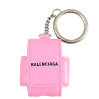 BALENCIAGA Airpod 1&amp;2 品牌燙印LOGO荔枝小牛皮鑰匙圈耳機保護套/收納套(粉)