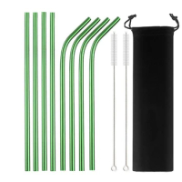 10 Colors Reusable Metal Straw 304 Stainless Steel Drinking Straws Set with Cleaner Brush Bar Drinkware Accessory Party Favors