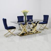 Marble 8 Seater Dinning Room Table Modern Luxury Stainless Steel Marble Dining Table