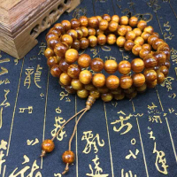 Tibetan 108 Prayer Mala Natural 10mm Weathered Yellow Star Moon Bodhi Seed Beads Bracelet or Yoga Meditation Necklace Rdopship