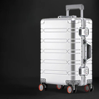 Travel Suitcase Aluminum-magnesium Alloy Unisex Business Rolling Luggage on Wheels Trolley Luggage Carry-Ons Cabin Suitcase