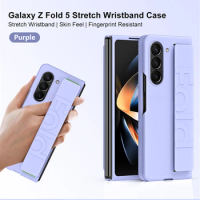 Matte Hard Plastic Grip Case Strap For Samsung Galaxy Z Fold 5 4 3 Wristband Elastic Armor Cover For Samsung Z Fold5 Fold4 Fold3
