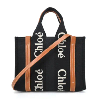 Chloe Woody tote bag 新款帆布兩用托特包(小號/黑X橘)