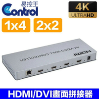 【易控王】HDMI/DVI 2x2/1x4畫面拼接器 電視牆 4K30Hz RS232 3.5mm(40-226-02)