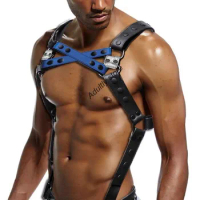 Blue Harness Sex Rave Sexual Chest Men Leather Harness Belt Adjustable Fetish Gay Body Bondage Cage Harness Lingerie bdsm outfit