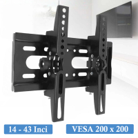 Bracket TV LED LCD 14-43 Inch Breket Dinding Universal Tunduk Tegak Kapasitas 25Kg Hitam Besi Baja