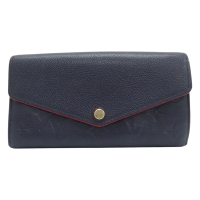 【二手名牌BRAND OFF】LOUIS VUITTON LV 路易威登 藍色 原花 牛皮壓紋 扣式 長夾 M62125