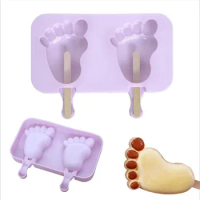 Silicone Ice Cream Mold with Lid Footprint Jelly Ice Ball Maker Baby DIY Food Supplement Tool Popsicle Stick Kitchen