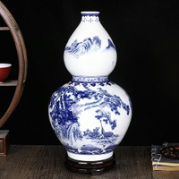 陶瓷花瓶擺件裝飾品青花瓷家居中式古典手繪山水葫蘆客廳工藝品
