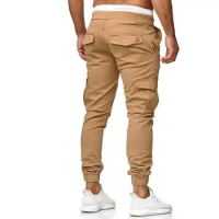 Elasticated Ankle Pants Men Pants Streetwear Men's Cargo Pants with Ankle-banded Drawstring Waist Multi Pockets Slim Fit Plus