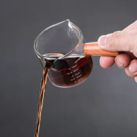 50/70/75/100ML Wood Handle Glass Espresso Measuring Cup Single Mouth Milk Jug Coffee Supplies Clear Kitchen Measure Milk Mugs