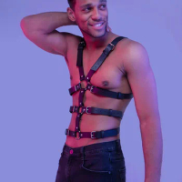 Men Harness Gay BDSM Pu Leather Adjustable Studded Decor Sex Bondage Harness Fetish Clothing Erotic Costume chest harness