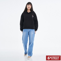 女動物滑雪長袖帽T印花TEE-黑色【5th STREET】【APP下單享4%點數】