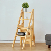 【WANBAO】實木靠背樓梯椅 折疊椅凳 摺疊梯子板凳