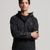 SUPERDRY 男裝 長袖 長連帽運動外套 Tech Zip 炭黑花紋