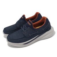 【SKECHERS】休閒鞋 Slade-Casner 男鞋 藍 灰 緩衝 帆布 套入式 厚底 運動鞋(210812-NVY)
