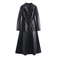 Namirazka - Long Dress Coat Leather Mantel Kulit PREMIUM Black Elegant