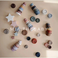 Stacking Cups Mushie, Stacking Rings / Đồ chơi tháp cốc, vòng, ngôi sao, cầu vồng Mushie MADE IN DE
