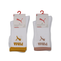 【滿千折百】PUMA 襪子 FASHION 跳豹LOGO 白 黃/粉 素色 半統襪 單雙入 男女 BB14450-