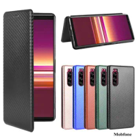 For Sony Xperia 1 5 10 V III IV ACE Case Flip Book Carbon Fiber Leather Cover Bumper For Sony 5 1 10 II III L4 Wallet Funda Bags