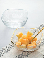 墨色歐式透明金邊玻璃碗 ins大號沙拉碗家用水果碗可愛創意甜品碗