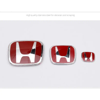 Logo Honda, 3 cái, Loại-R, Biểu tượng (Trước & Sau + VÀNH) Màu đỏ và bạc, Thích hợp cho CIVIC, CITY,