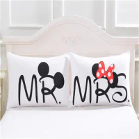 Disney Mickey Minnie Mouse 3D Pillowcases Black White Red 2pcs/Set Couple Lover Gift Mr Mrs Pillow Cover Shams 50x90cm gifts