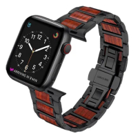 Compatible for Apple Watch Band 44mm 42mm 40mm 38mm Wood Stainless Steel Metal Strap for iwatch se apple watch 6/5/4/3 bands