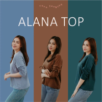 Atasan Wanita Kaos Lengan 7/8 Serut Pita Tali Alana Top Modern Korean Girl Style Cotton Combed Premi