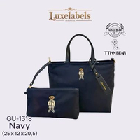 GUOO Bear Tas Genggam Wanita Selempang Parasut Nilon Navy