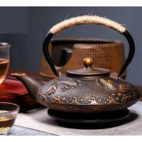 煮茶壺生鐵壺無塗層茶具(規格:黑金雙魚) 