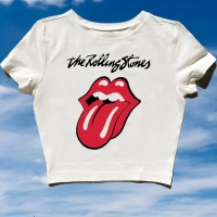 Crop Tee The Rolling stones Band Metal | Baby Tee Style Vintage y2k | Crop top baju pendek perempuan