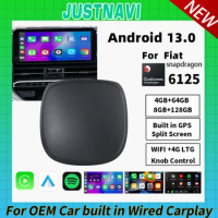 JUSTNAVI Android Auto Wireless CarPlay Smart AI Box For Fiat 500 New500 500X Wired Carplay Split Screen Android 13 4G WIFI GPS