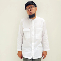 HAMARU Kemko Atasan Dewasa Basic Putih Kemeja Koko Baju Muslim Pria Lengan Panjang Bahan Linen Premi