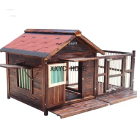 Four Seasons Universal Solid Wood Dog House Outdoor Waterproof Kennel Dog Cage Large Dog House Winter Warm pet House for Dogs Z