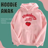Sweater Hoodie Anak Perempuan STRAWBERRY MILK 6 - 10 Tahun Jaket Anak Cewe Hodie Anak Cewek