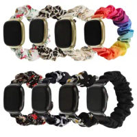 Scrunchies Elastic Strap for Fitbit Versa 3 Band Versa 3 Strap Rainbow Leopard Wristband Replacement for Fitbit Sense Bracelet