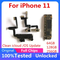Unlocked for IPhone 11 Unlocked Free ICloud Motherboard IOS System Update Logic Board for Iphone11 NO/With Face ID 64G 128G 256G