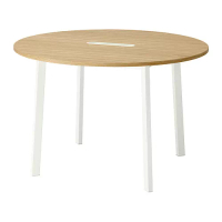 MITTZON 會議桌, 圓形 實木貼皮, 橡木/白色