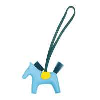 HERMES 愛馬仕 RODEO 特別款鬃毛拼色小馬羊皮鑰匙圈/吊飾/掛飾 (淺藍/開心果綠/綠)