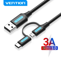 Vention USB Type C Cable for Redmi note 8 2 in 1 Fast Charging Micro USB Cable for Samsung Galaxy Note S10 Moble Phone USB Cord