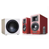 【AIRPULSE】A100 PLUS鋼烤紅+ELAC SUB1225W(雙聲道主動式音箱+12吋重低音喇叭)