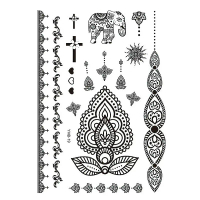 (3pcs)Stiker Tato Henna Renda Merah Coklat Baru Stiker Tato Tahan Air Set Tiga Bagian Tatto tempore