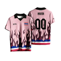เสื้อเจอร์ซีย์อีสปอร์ตสีชมพู ลายธงชาติไทยและเปลวไฟ ไซส์ 00 แขนสั้นมีปก สินค้าจากแบรนด์เกม liverpool 
