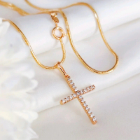 Kalung Salib Model Permata Warna Emas