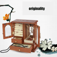 Wooden Double Door Jewelry Box Ring Necklace Women Bracelet Earrings Storage Box Can Be Rotated 360 Degrees Christmas Gift New