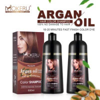 Mokeru Natural Organic Permanent Brown Color Long Lasting Argan Oil Hair Dye Shampoo For Woman Man 500ml Hair Color Dying