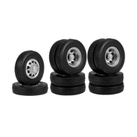 6PCS Metal Front and Rear Wheel Hub Rubber Tire Wheel Tyres Complete Set for 1/14 RC Trailer Tractor Truck Car A