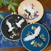 手工刺繡diy材料包中國風祝壽圖吉祥丹頂鶴立體繡花十字繡仙鶴圖-創美